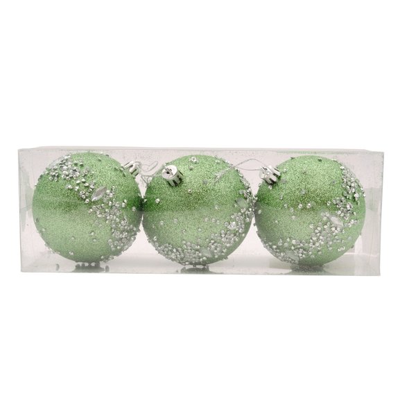 Набор шаров 3шт 8см зеленый с блестками SY18CJHB-211