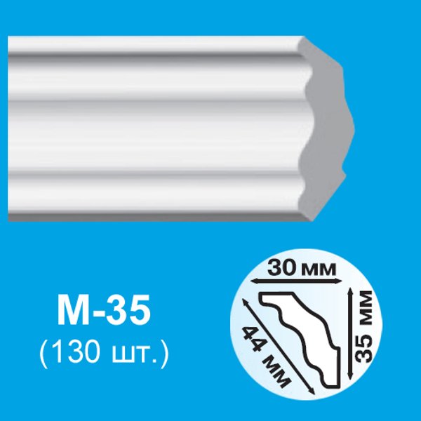 Плинтус потолочный Киндекор M-35 35х30х2000мм белый гладкий полистирол