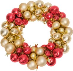 Венок новогодний из мишуры 35см с красными и золотыми шарами ПЭТ SYQH- 0125040