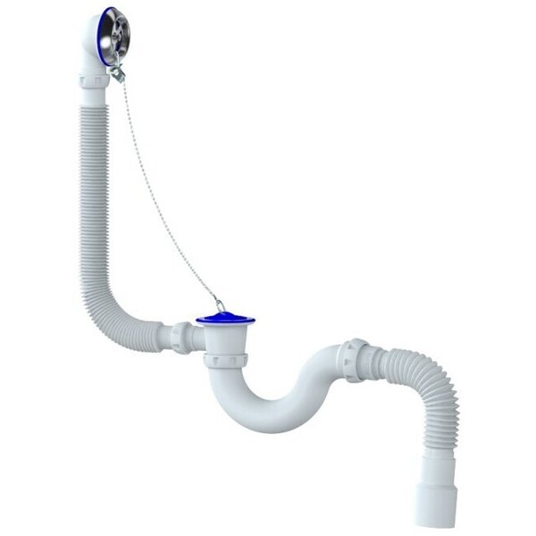 Сифон для ванны и глубокого поддона Unicorn,прямоточный с чашкой из нержавеющей стали и гофротрубой
