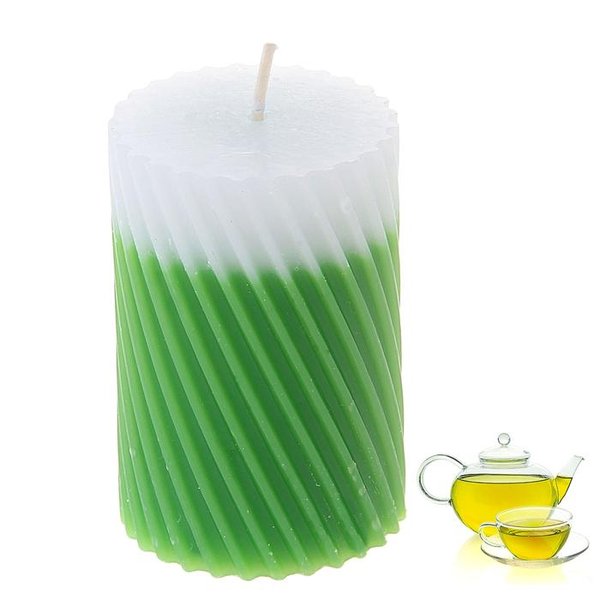 Свеча воск столбик h7,5х5см резьба волной аромат Зелёный чай 849537
