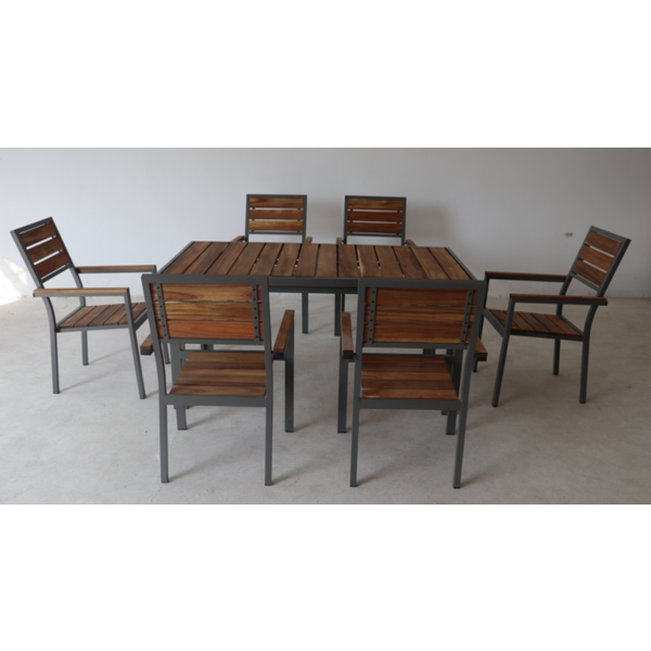 Набор садовой мебели Милан (стол+6 стульев), алюминий/акация, L23-MSTO-356