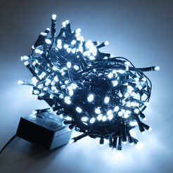 Электрогирлянда внутренняя Нить Shaggy 8м 400LED, холодный белый, яркий свет, с контролером, зеленый кабель