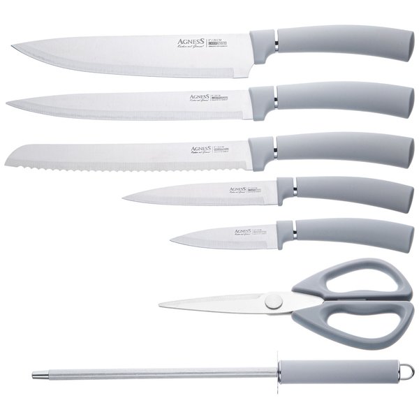 Набор ножей Agness 7 предметов нерж. сталь+подставка вращающаяся пластик, серый