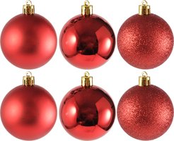 Набор шаров 6шт 6см красный (глянец: 2шт, матовые: 2шт, глиттер: 2шт), SYQA-0123123-R