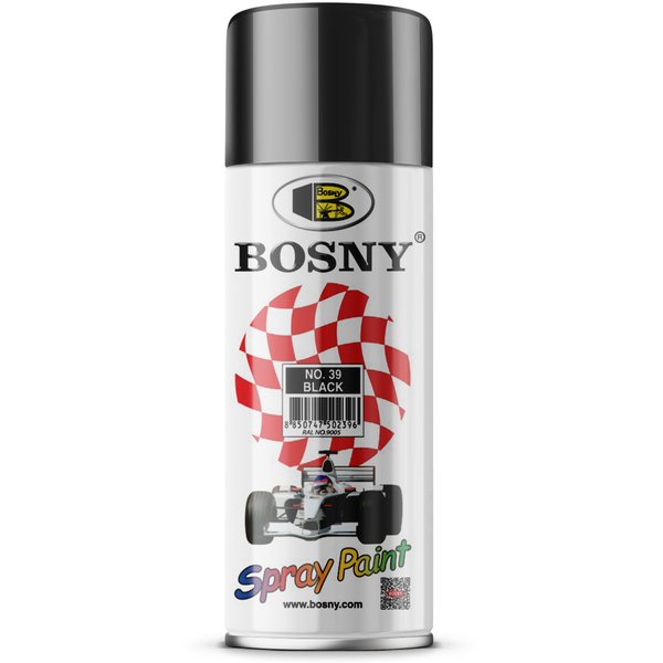Краска аэрозольная Bosny №39 черная глянцевая 400мл(300г)