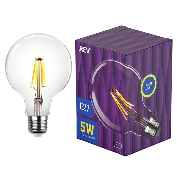 Лампа светодиодная REV VINTAGE Filament 5Вт G95 E27 декоративная 2700K свет теплый