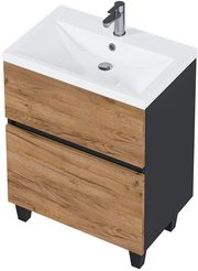 Тумба напольная TWIN 70см 2 ящика антрацит-дуб крафт золотой в комплекте с раковиной