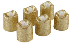 Набор свечей светодиодных 6шт 3,5х4,5см, цвет: золото, теплый белый свет, на батарейках LR1130, SYLZB-2323111