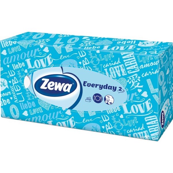 Салфетки косметические Zewa 100шт 2-слойные Everyday,в коробке