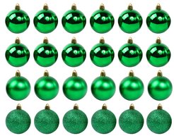 Набор шаров 24шт 6см зеленый (глянец: 12шт, матовые: 6шт, глиттер: 6шт), SYQA-012103-GR