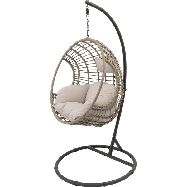 Кресло подвесное садовое Даллас 105х65см h195см, стойка d42мм, сталь/иск.ротанг, полиэстер 180г, серый, 52090C