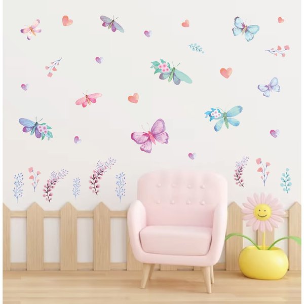 Наклейка интерьерная цветная Акварельные бабочки в цветах 9777349 50х70см