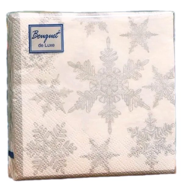 Салфетки бумажные Bouquet Снегопад Серебро 25шт 24х24см 3-слойные