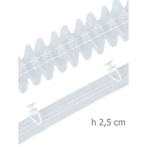 Лента шторная органза EP S 251-O прозрачная классика, ширина 2,5см
