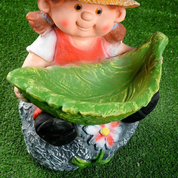 Фигура садовая Девочка на камне с листом 48х29см