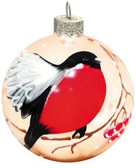 Шар с узором Сказочный снегирь-2 8см, шампань, подарочная упаковка, КУ-80-214010