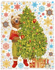 Украшение новогоднее оконное Magic Time Елка с мишкой 30х38см арт.90279