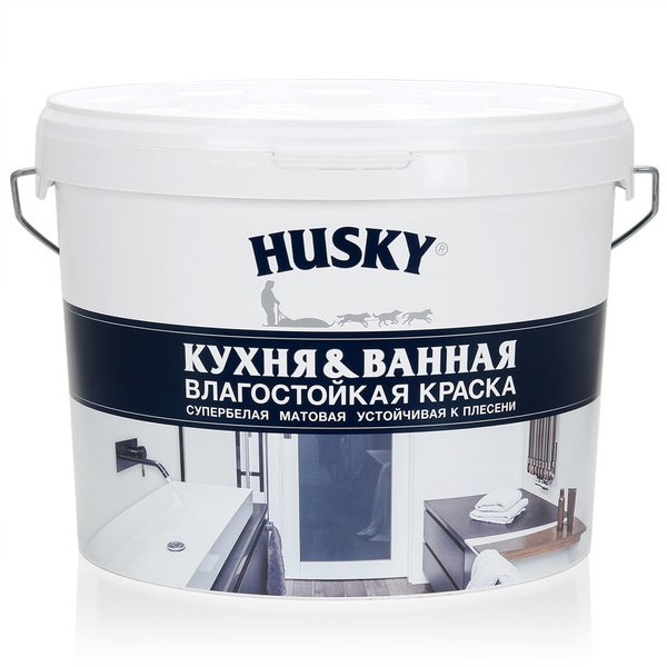 Краска для кухонь и ванных комнат HUSKY матовая белая (9л)