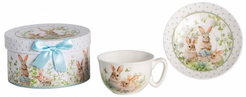 Пара чайная Зайчики в цветах 300мл фарфор