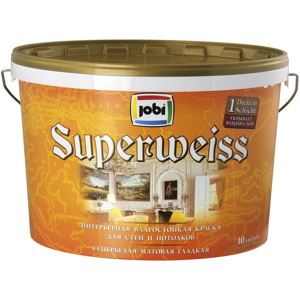 Краска влагостойкая JOBI SuperWeiss L3 супер-белая (10л)