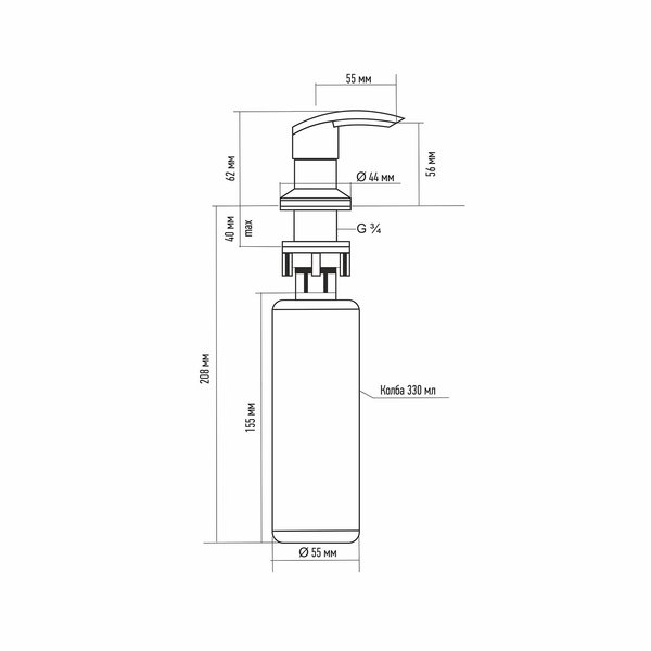 Дозатор для жидкого моющего средства MIXLINE ML-D02 330мл серый