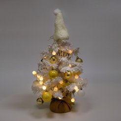 Ёлка искуственная настольная 45см, белая, с золотым декором (колпак, шары, звезды, фигурки), SYSPS-0823002