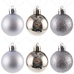 Набор шаров 6шт 4см, серебро (глянец: 2шт, матовые: 2шт, глиттер: 2шт), SYQA-0123121-5