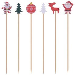 Набор шпажек д/канапе Multidom Новогодние игрушки 12см 24шт бамбук