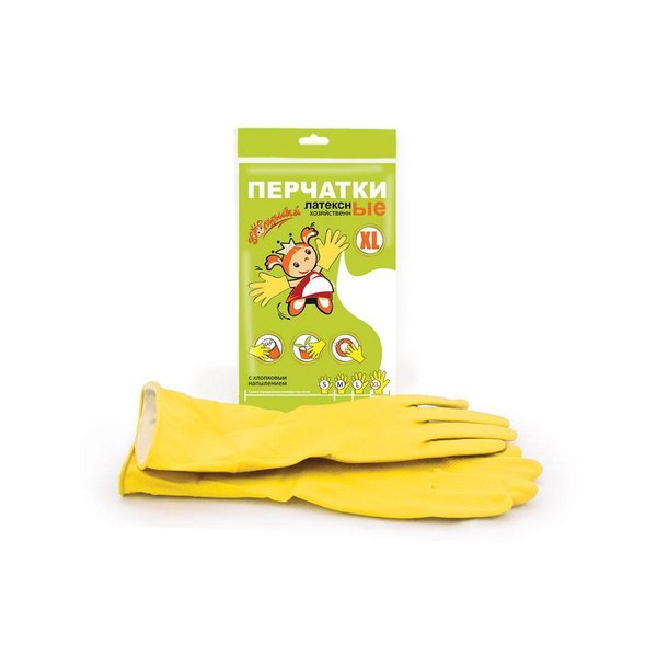 Перчатки хозяйственные Золушка латексные XL (желтые с хлопковым напылением)