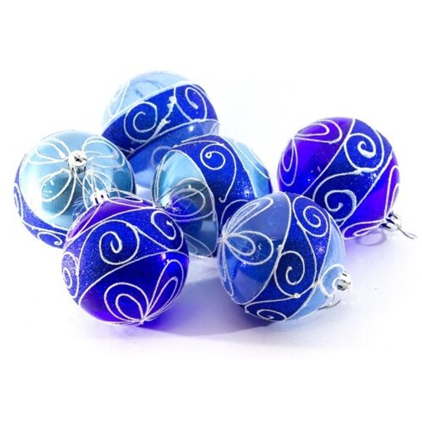 Набор из 6 шаров 8см с рисунком синий SYB15-30-3