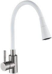 Смеситель для кухни АНТЕЙ Мармелад 572571 с гибким изливом нерж.сталь, белый