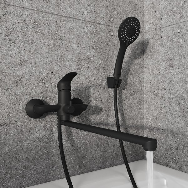 Смеситель для ванны Milardo Rora RORBL00M10 в комплекте с душевыми аксессуарами, черный матовый