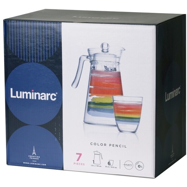 Набор питьевой Luminarc Color Pencil Кувшин 1,6л+Стакан 270мл 6шт стекло