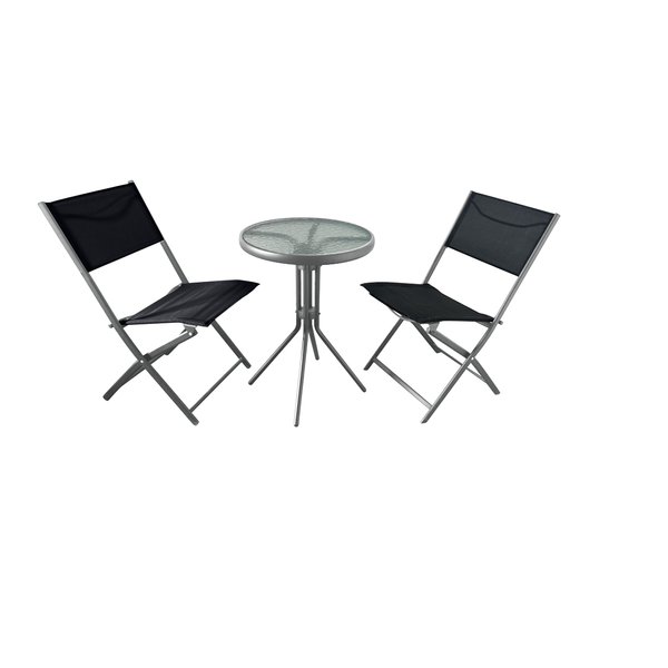 Набор садовой мебели Сиена (столик+2 складных стула), сталь/текстилен, серебро/черный, CMP-1401.026