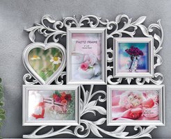 Фоторамка пластик на 5 фото 10х15см, 10х10см Флористика серебро 41,5х35см 1517823