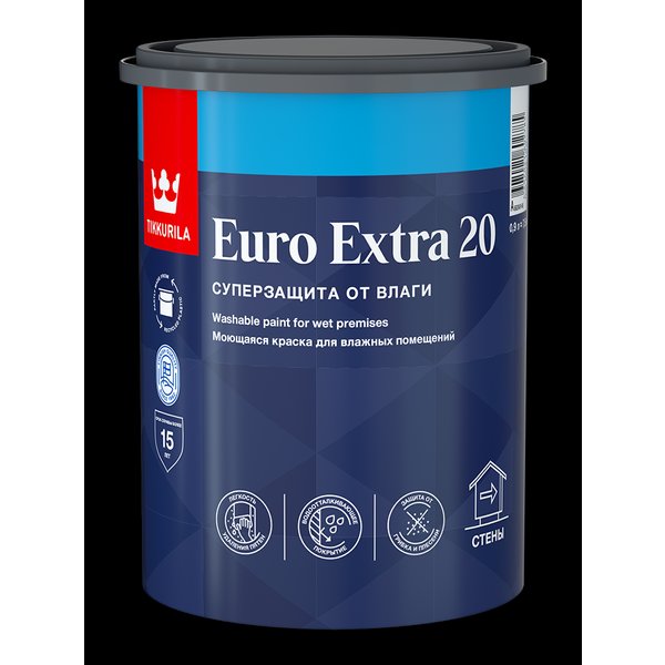 Краска для влажных помещений Tikkurila EURO Extra 20 полуматовая База С (0,9л)