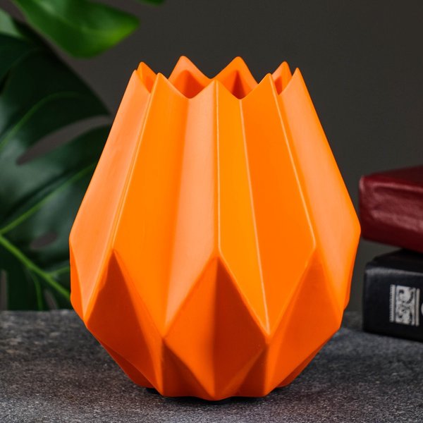 Ваза керамическая Кашпо - Треугольники 14х7х7см оранжевая
