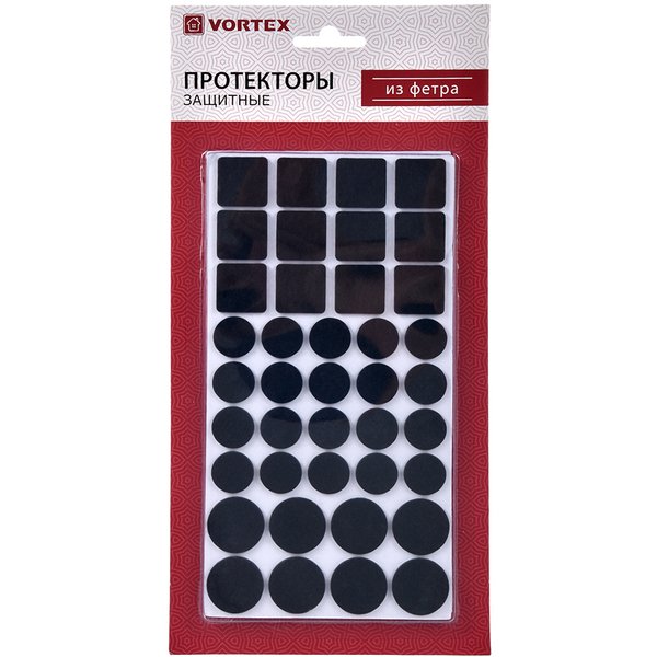Накладки для мебели защитные Vortex фетр (d20мм, d27мм, 24х24мм) черные