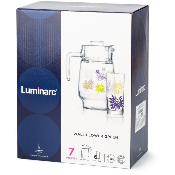 Набор питьевой Luminarc Wall Flower Green Кувшин 1,8л+Стаканы 270мл 6шт стекло