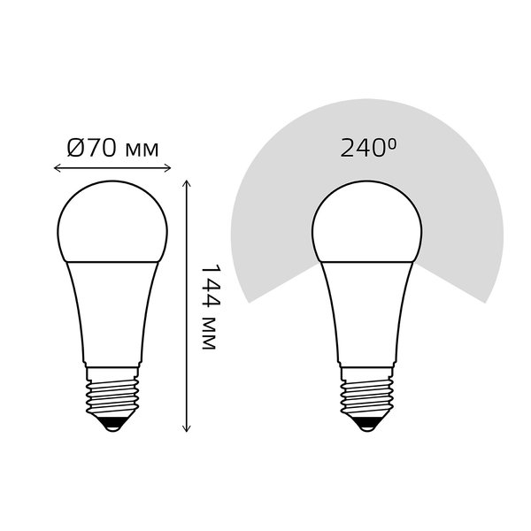 Лампа светодиодная Gauss A70 22W Е27 груша 3000K свет теплый