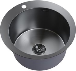 Мойка кухонная врезная Mixline Pro 50х50см глубина чаши 20см, круглая, нерж.сталь, черный графит, с сифоном