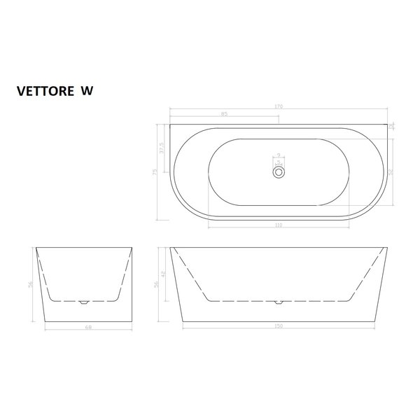 Ванна акриловая приставная Ceruttispa VETTORE W (1700x750x560)