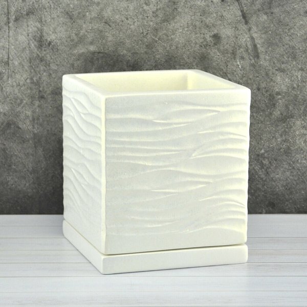 Горшок керамический Волна белый кубик 12х12 h13см 1,1л    