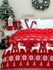 Покрывало трикотажное ворсовое ТМ Павлина, 100% ПЭ, размер 150х200 см, Олени красные НГ