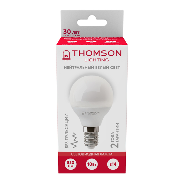 Лампа светодиодная THOMSON LED GLOBE 10W шарик E14 4000K свет нейтральный белый