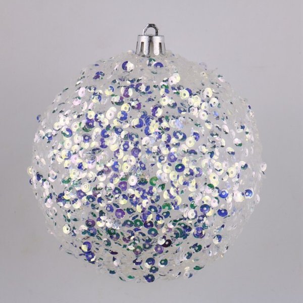 Набор украшений 2шт 10см прозрачный белый окрашенный шар с бисером и блеском SY18CBC-68