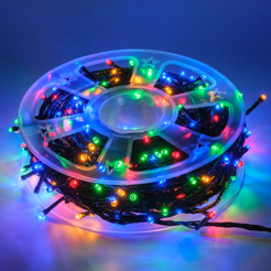 Электрогирлянда внешняя Нить 30м 300LED IP44, мультиколор, контролер, с коннектором, черный кабель