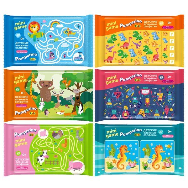 Салфетки влажные детские антибактериальные Pamperino mini game Kids 20шт