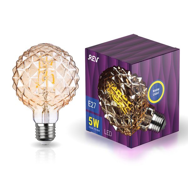 Лампа светодиодная REV VINTAGE Filament 5Вт G95 Е27 шар Еж декоративная 2200К свет теплый
